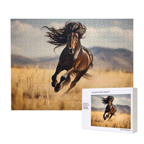 Poezjzw Das schwarze Pferd, Puzzles für Erwachsene, 500 Teile, Holzpuzzle für Familie, Freunde, Heimdekoration, Wandkunst, 50,4 x 38,1 cm Poezjzw Das schwarze Pferd, Puzzles für Erwachsene, 500 Teile, Holzpuzzle für Familie, Freunde, Heimdekoration, Wandkunst, 50,4 x 38,1 cm von POEZJZW