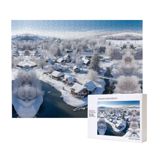 Poezjzw Dorf-Schneeszenen-Puzzles für Erwachsene, 500 Teile, Holzpuzzle für Familie, Freunde, Heimdekoration, Wandkunst, 50 x 38 cm Poezjzw Dorf-Schneeszenen-Puzzles für Erwachsene, 500 Teile, Holzpuzzle für Familie, Freunde, Heimdekoration, Wandkunst, 50 x 38 cm von POEZJZW