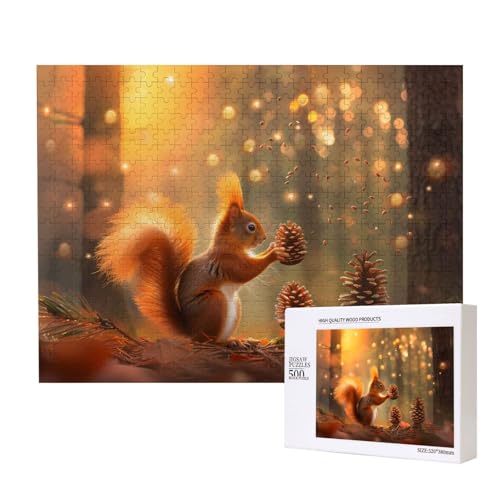 Poezjzw Eichhörnchen Peeling Eichhörnchen Erwachsene Klassisches Puzzle 500 Teile Holzpuzzle Moderne Wohnkultur Intellektuelles Spiel 52 X 38 CM von POEZJZW