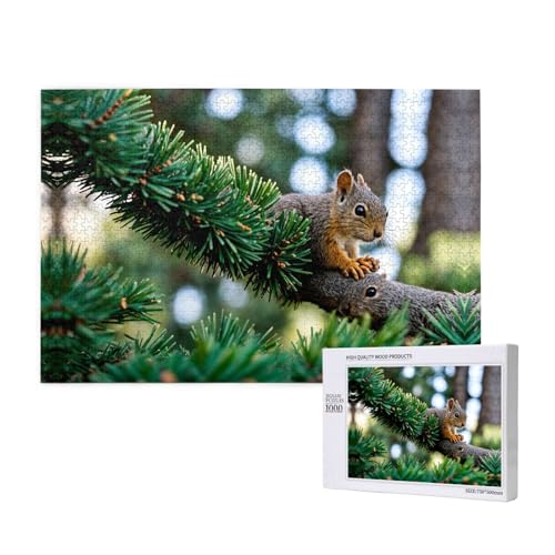 Poezjzw Eichhörnchen Picking Klassisches Puzzle für Erwachsene, 1000 Teile, Holzpuzzle, moderne Heimdekoration, intellektuelles Spiel, 75 x 50 cm von POEZJZW