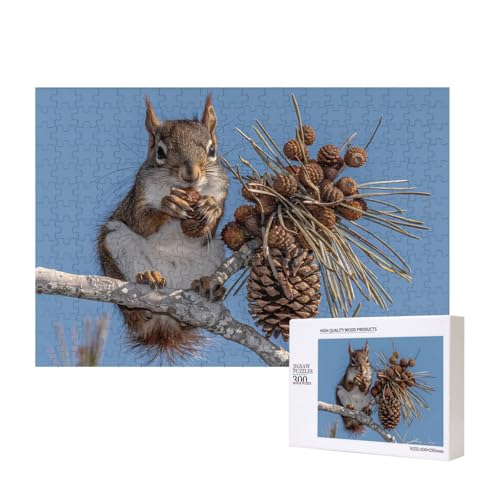 Poezjzw Eichhörnchen essen Eichhörnchen Erwachsene klassisches Puzzle 300 Teile Holzpuzzle Moderne Wohnkultur Intellektuelles Spiel 40 x 28 cm von POEZJZW