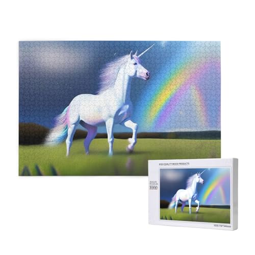 Poezjzw Einhorn-Puzzle für Erwachsene, klassisches Puzzle, 1000 Teile, Holzpuzzle, moderne Wohnkultur, intellektuelles Spiel, 75 x 50 cm von POEZJZW