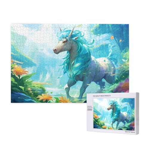 Poezjzw Eisblaues Einhorn-Puzzle für Erwachsene, 1000 Teile, Holzpuzzle für Familie, Freunde, Heimdekoration, Wandkunst, 75 x 50 cm Poezjzw Eisblaues Einhorn-Puzzle für Erwachsene, 1000 Teile, Holzpuzzle für Familie, Freunde, Heimdekoration, Wandkunst, 75 x 50 cm von POEZJZW