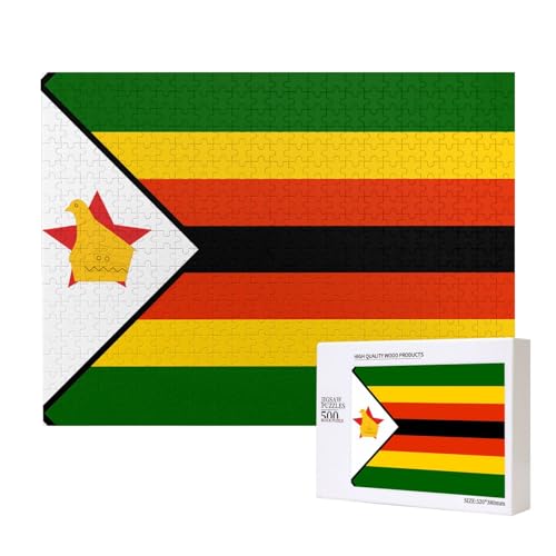 Poezjzw Flagge von Simbabwe Erwachsenen-Puzzle, klassisches Puzzle, 500 Teile, Holzpuzzle, moderne Wohnkultur, intellektuelles Spiel, 52 x 38 cm von POEZJZW