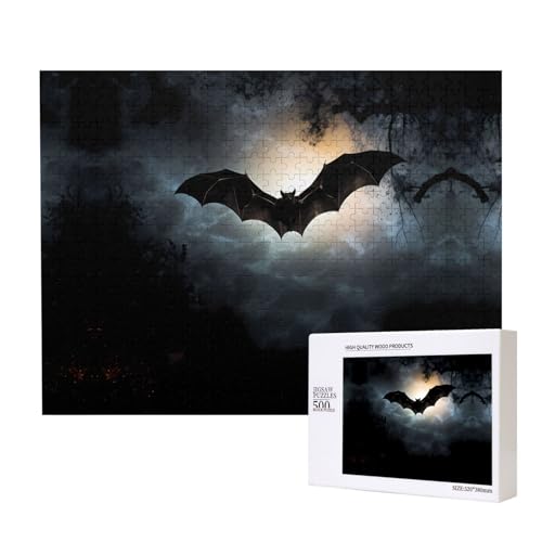 Poezjzw Fledermaus fliegende Solo-Puzzles für Erwachsene, 500 Teile, Holzpuzzle für Familie, Freunde, Heimdekoration, Wandkunst, 50 x 38 cm von POEZJZW
