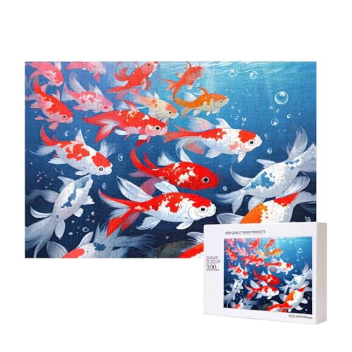 Poezjzw Fortune Koi Klassisches Puzzle für Erwachsene, 300 Teile, Holzpuzzle, moderne Wohnkultur, intellektuelles Spiel, 40 x 28 cm Poezjzw Fortune Koi Klassisches Puzzle für Erwachsene, 300 Teile, Holzpuzzle, moderne Wohnkultur, intellektuelles Spiel, 40 x 28 cm von POEZJZW