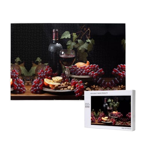 Poezjzw Fruits And Wines Klassisches Puzzle für Erwachsene, 1000 Teile, Holzpuzzle, moderne Heimdekoration, intellektuelles Spiel, 75 x 50 cm von POEZJZW