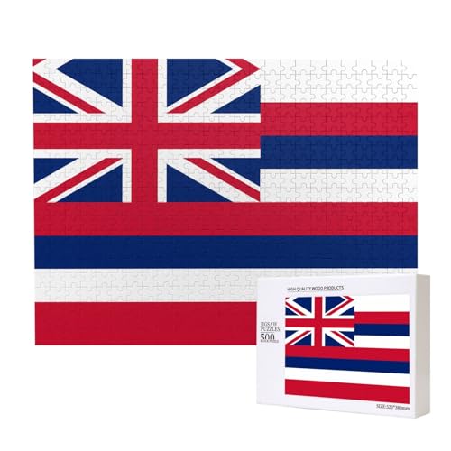 Poezjzw Hawaii-Flagge, klassisches Puzzle für Erwachsene, 500 Teile, Holzpuzzle, moderne Wohnkultur, intellektuelles Spiel, 52 x 38 cm von POEZJZW