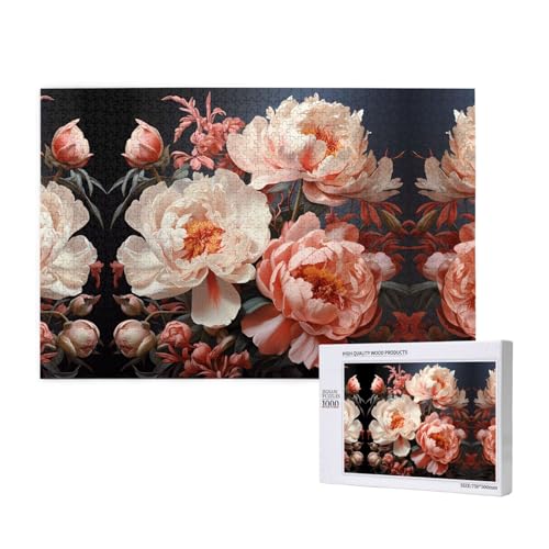 Poezjzw Hellweiße Pfingstrosen für Erwachsene, klassisches Puzzle, 1000 Teile, Holzpuzzle, moderne Heimdekoration, intellektuelles Spiel, 75 x 50 cm von POEZJZW