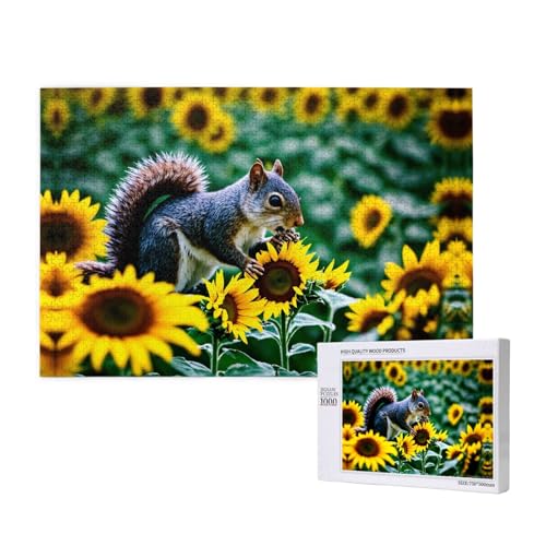 Poezjzw Holzpuzzle "Eichhörnchen isst Sonnen", klassisches Puzzle, 1000 Teile, modernes Heimdekor, intellektuelles Spiel, 75 x 50 cm von POEZJZW
