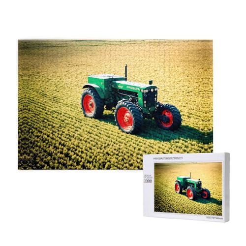 Poezjzw Holzpuzzle Traktor auf Grasland, klassisches Puzzle, 1000 Teile, modernes Heimdekor, intellektuelles Spiel, 75 x 50 cm von POEZJZW