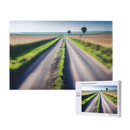 Poezjzw Holzpuzzle Uneven Country Road Klassisches Puzzle für Erwachsene, 1000 Teile, moderne Heimdekoration, intellektuelles Spiel, 75 x 50 cm von POEZJZW