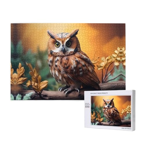 Poezjzw Holzpuzzle mit Baumzweig, braune Eule, 1000 Teile, Holzpuzzle, moderne Heimdekoration, intellektuelles Spiel, 75 x 50 cm von POEZJZW