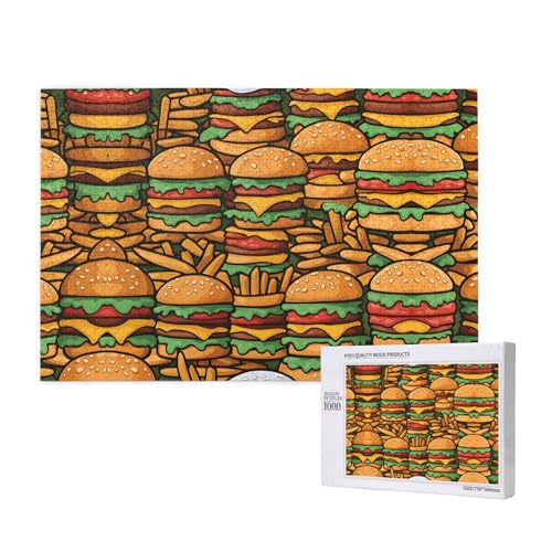 Poezjzw Holzpuzzle mit vielen niedlichen Burgern, klassisches Puzzle, 1000 Teile, modernes Heimdekor, intellektuelles Spiel, 75 x 50 cm von POEZJZW