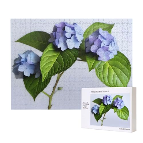 Poezjzw Hortensie Klassisches Puzzle für Erwachsene, 500 Teile, Holzpuzzle, moderne Wohnkultur, intellektuelles Spiel, 52 x 38 cm von POEZJZW