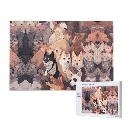 Poezjzw Hundebilder, klassisches Puzzle für Erwachsene, 1000 Teile, Holzpuzzle, moderne Heimdekoration, intellektuelles Spiel, 75 x 50 cm von POEZJZW