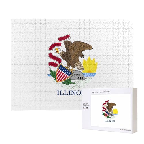 Poezjzw Illinois State Flag Erwachsenen-Puzzle, klassisches Puzzle, 500 Teile, Holzpuzzle, moderne Wohnkultur, intellektuelles Spiel, 52 x 38 cm von POEZJZW