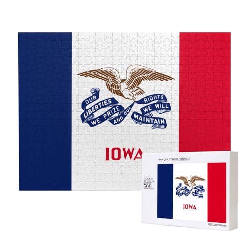 Poezjzw Iowa Klassisches Puzzle mit Staatsflagge, 500 Teile, Holzpuzzle, moderne Wohnkultur, intellektuelles Spiel, 52 x 38 cm Poezjzw Iowa Klassisches Puzzle mit Staatsflagge, 500 Teile, Holzpuzzle, moderne Wohnkultur, intellektuelles Spiel, 52 x 38 cm von POEZJZW