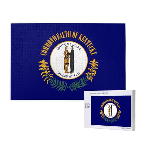 Poezjzw Kentucky Klassisches Puzzle mit Staatsflagge für Erwachsene, 1000 Teile, Holzpuzzle, moderne Heimdekoration, intellektuelles Spiel, 75 x 50 cm von POEZJZW