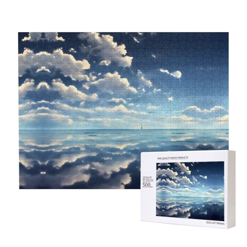 Poezjzw Klassische Puzzle, Motiv: Weiße Wolken über dem Meer, 500 Teile, Holzpuzzle, moderne Wohnkultur, intellektuelles Spiel, 52 x 38 cm von POEZJZW