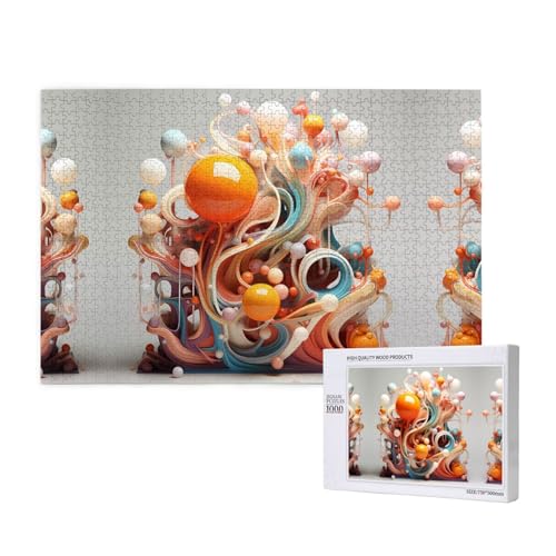 Poezjzw Klassisches 3D-Puzzle für Erwachsene, Motiv: bunte Wirbel und Bälle, 1000 Teile, Holzpuzzle, moderne Heimdekoration, intellektuelles Spiel, 75 x 50 cm von POEZJZW
