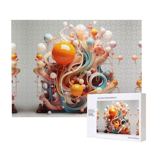 Poezjzw Klassisches 3D-Puzzle für Erwachsene, Motiv: bunte Wirbel und Bälle, 500 Teile, Holzpuzzle, moderne Heimdekoration, intellektuelles Spiel, 52 x 38 cm von POEZJZW