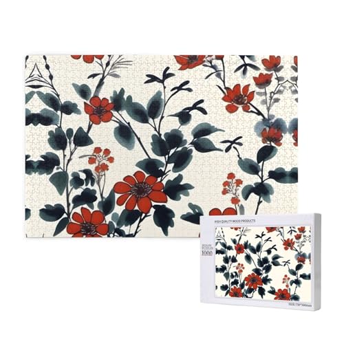 Poezjzw Klassisches Holzpuzzle mit Vintage-Blume, 1000 Teile, modernes Heimdekor, intellektuelles Spiel, 75 x 50 cm von POEZJZW
