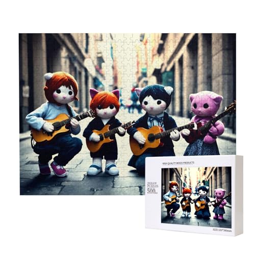 Poezjzw Klassisches Puzzle, Kätzchen, Gitarre für Erwachsene, 500 Teile, Holzpuzzle, moderne Wohnkultur, intellektuelles Spiel, 52 x 38 cm von POEZJZW