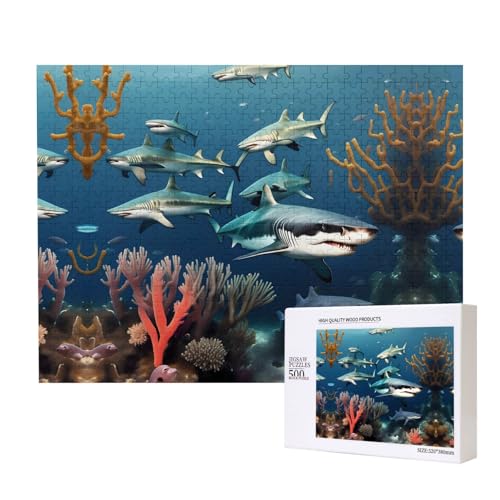 Poezjzw Klassisches Puzzle "Haie unter dem Meer", 500 Teile, Holzpuzzle, moderne Wohnkultur, intellektuelles Spiel, 52 x 38 cm Poezjzw Klassisches Puzzle "Haie unter dem Meer", 500 Teile, Holzpuzzle, moderne Wohnkultur, intellektuelles Spiel, 52 x 38 cm von POEZJZW