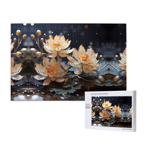 Poezjzw Klassisches Puzzle für Erwachsene, Bohemian-Stil, weißer Lotus, 1000 Teile, Holzpuzzle, moderne Wohnkultur, intellektuelles Spiel, 75 x 50 cm von POEZJZW