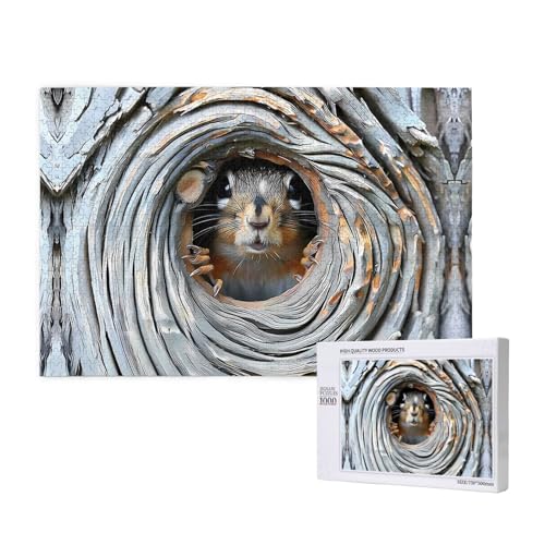 Poezjzw Klassisches Puzzle für Erwachsene, Eichhörnchen, 1000 Teile, Holzpuzzle, moderne Heimdekoration, intellektuelles Spiel, 75 x 50 cm von POEZJZW