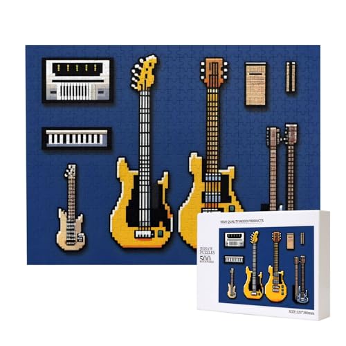 Poezjzw Klassisches Puzzle für Erwachsene, Gitarre, Bass, 500 Teile, Holzpuzzle, moderne Wohnkultur, intellektuelles Spiel, 52 x 38 cm von POEZJZW