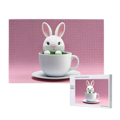 Poezjzw Klassisches Puzzle für Erwachsene, Motiv: Häschen in einer Tasse, 1000 Teile, Holzpuzzle, moderne Heimdekoration, intellektuelles Spiel, 75 x 50 cm von POEZJZW