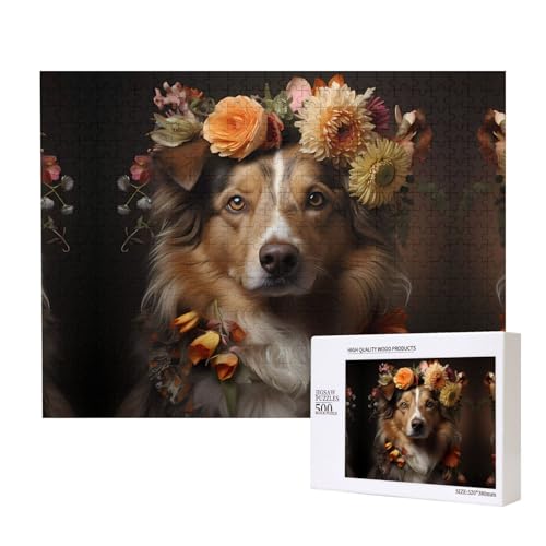 Poezjzw Klassisches Puzzle für Erwachsene, Motiv: Hund und Mädchen, 500 Teile, Holzpuzzle, moderne Wohnkultur, intellektuelles Spiel, 52 x 38 cm von POEZJZW