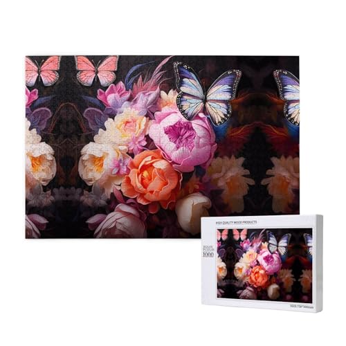 Poezjzw Klassisches Puzzle für Erwachsene, Motiv: Schmetterlinge und frischer Busch, 1000 Teile, Holzpuzzle, moderne Heimdekoration, intellektuelles Spiel, 75 x 50 cm von POEZJZW