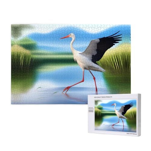 Poezjzw Klassisches Puzzle für Erwachsene, Motiv: Störche im Wasser, 1000 Teile, Holzpuzzle, moderne Heimdekoration, intellektuelles Spiel, 75 x 50 cm von POEZJZW