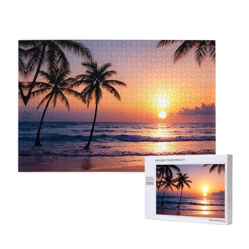 Poezjzw Klassisches Puzzle für Erwachsene, Motiv: Strandpalme, Sonnenuntergang, 1000 Teile, Holzpuzzle, moderne Heimdekoration, intellektuelles Spiel, 75 x 50 cm Poezjzw Klassisches Puzzle für Erwachsene, Motiv: Strandpalme, Sonnenuntergang, 1000 Teile, Holzpuzzle, moderne Heimdekoration, intellektuelles Spiel, 75 x 50 cm von POEZJZW