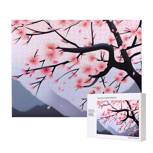 Poezjzw Klassisches Puzzle für Erwachsene, Pfirsichblüte, 500 Teile, Holzpuzzle, moderne Wohnkultur, intellektuelles Spiel, 52 x 38 cm von POEZJZW