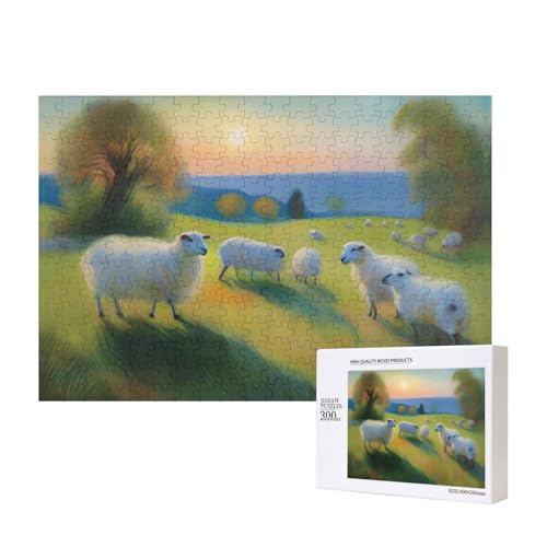 Poezjzw Klassisches Puzzle für Erwachsene, Schafspaziergänge, 300 Teile, Holzpuzzle, moderne Wohnkultur, intellektuelles Spiel, 40 x 28 cm von POEZJZW