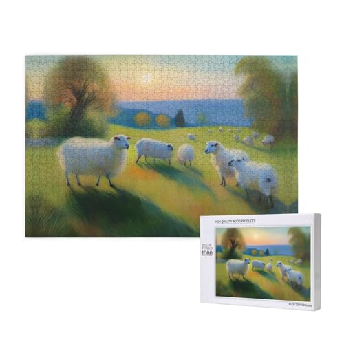 Poezjzw Klassisches Puzzle für Erwachsene, Schafspaziergang, 1000 Teile, Holzpuzzle, moderne Heimdekoration, intellektuelles Spiel, 75 x 50 cm von POEZJZW