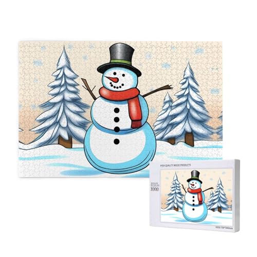 Poezjzw Klassisches Puzzle für Erwachsene, Schneemann, 1000 Teile, Holzpuzzle, moderne Wohnkultur, intellektuelles Spiel, 75 x 50 cm von POEZJZW