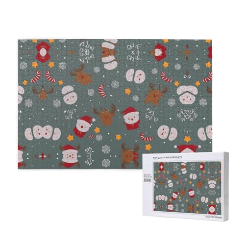 Poezjzw Klassisches Puzzle für Erwachsene, Schneemann und Rehkitz, 1000 Teile, Holzpuzzle, moderne Heimdekoration, intellektuelles Spiel, 75 x 50 cm von POEZJZW