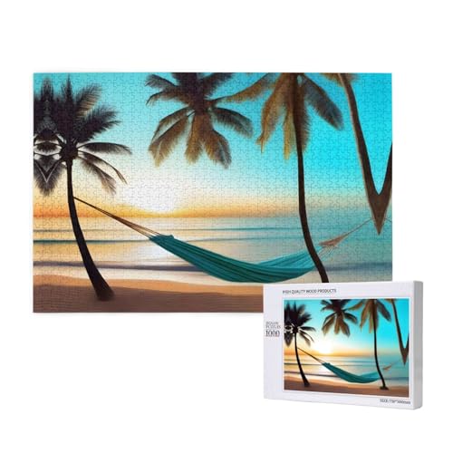 Poezjzw Klassisches Puzzle für Erwachsene, Sonnenuntergang, Strandblick, 1000 Teile, Holzpuzzle, moderne Heimdekoration, intellektuelles Spiel, 75 x 50 cm von POEZJZW