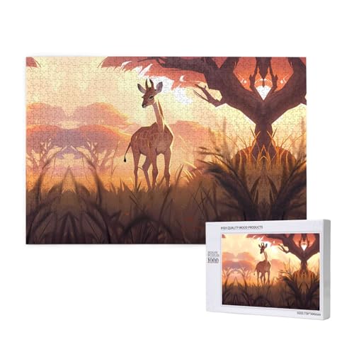 Poezjzw Klassisches Puzzle für Erwachsene, afrikanische Savanne, Giraffe, Kalb, 1000 Teile, Holzpuzzle, moderne Heimdekoration, intellektuelles Spiel, 75 x 50 cm von POEZJZW