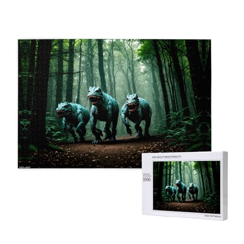 Poezjzw Klassisches Puzzle für Erwachsene, drei Dinosaurier, 1000 Teile, Holzpuzzle, moderne Heimdekoration, intellektuelles Spiel, 75 x 50 cm von POEZJZW