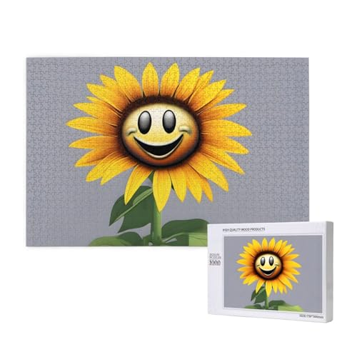 Poezjzw Klassisches Puzzle für Erwachsene, lächelnde Sonnenblume, 1000 Teile, Holzpuzzle, moderne Heimdekoration, intellektuelles Spiel, 75 x 50 cm von POEZJZW