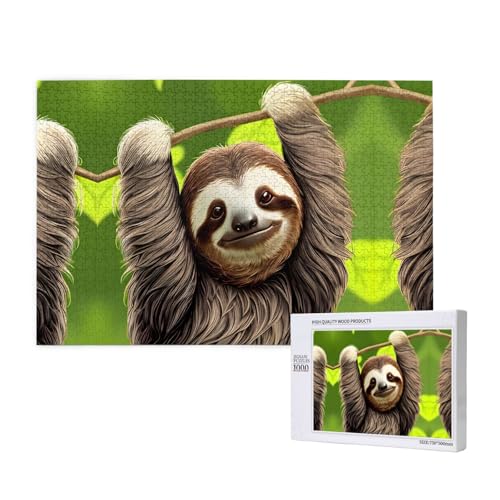 Poezjzw Klassisches Puzzle für Erwachsene, süßes Faultier, 1000 Teile, Holzpuzzle, moderne Heimdekoration, intellektuelles Spiel, 75 x 50 cm von POEZJZW