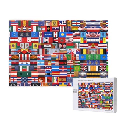 Poezjzw Klassisches Puzzle für Erwachsene, verschiedene Flaggen, 1000 Teile, Holzpuzzle, moderne Heimdekoration, intellektuelles Spiel, 75 x 50 cm von POEZJZW