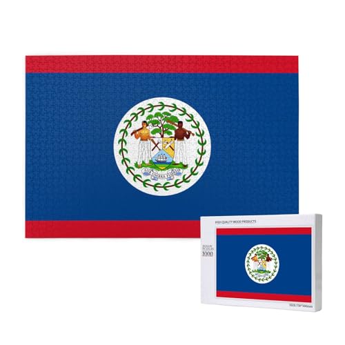 Poezjzw Klassisches Puzzle mit Belize-Flagge, 1000 Teile, Holzpuzzle, moderne Heimdekoration, intellektuelles Spiel, 75 x 50 cm von POEZJZW
