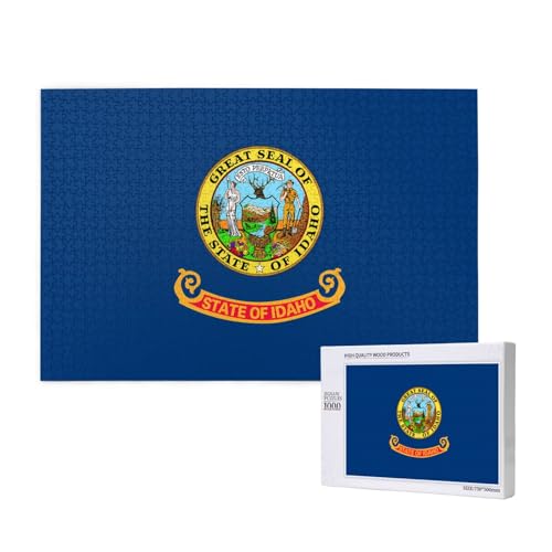 Poezjzw Klassisches Puzzle mit Flagge Idaho für Erwachsene, 1000 Teile, Holzpuzzle, moderne Heimdekoration, intellektuelles Spiel, 75 x 50 cm von POEZJZW